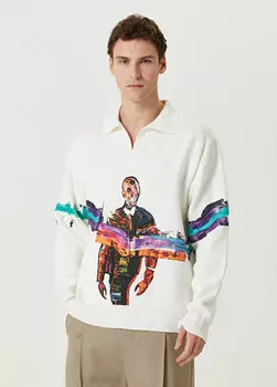 Белый свитер с разноцветным узором Limitato