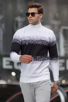 Белый свитер с водолазкой и узором 6845 MADMEXT