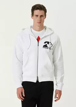 Белый свитшот с капюшоном и логотипом Dsquared2