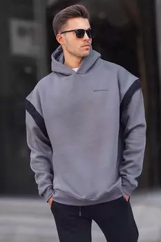 Белый свитшот с капюшоном Oversize 6147 MADMEXT, копченый