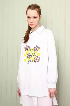 Белый свитшот с круглым вырезом и принтом Bloom With Grace ALL DAY