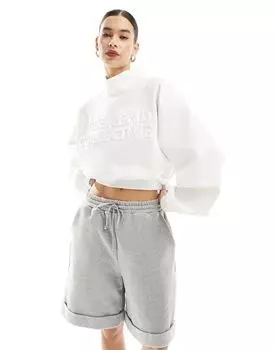 Белый свитшот с высоким воротником и тисненой надписью ASOS DESIGN Weekend Collective