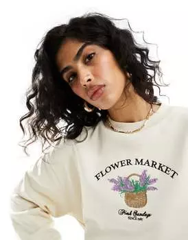Белый свободный свитшот с вышивкой "Flower Market" ASOS DESIGN