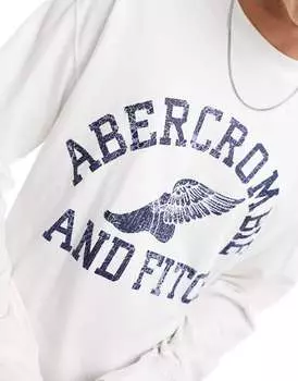 Белый свободный топ с длинными рукавами и логотипом университета Abercrombie & Fitch