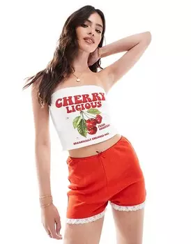 Белый топ-бандо с вишневой графикой ASOS DESIGN