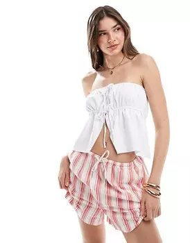 Белый топ-бандо со сборками и завязкой спереди ASOS DESIGN