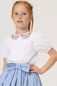 Белый топ Heidi с вышивкой на воротнике и тканевых рукавах Angel & Rocket, белый