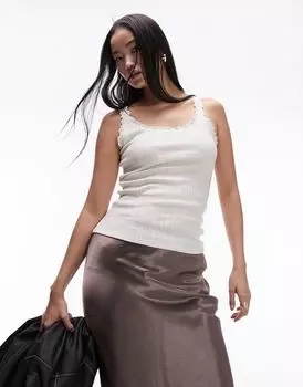 Белый топ на бретельках Topshop с ребристой отделкой
