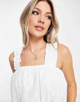 Белый топ на бретелях с оборками New Look