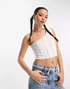 Белый топ на одно плечо с отстрочкой ASOS