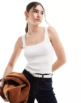 Белый топ Pimkie =f с квадратным вырезом и ребристой структурой