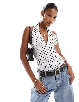 Белый топ с бретельками в горошек ASOS DESIGN