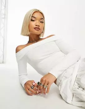 Белый топ с длинными рукавами Bershka Bardot Soft Touch — часть комплекта