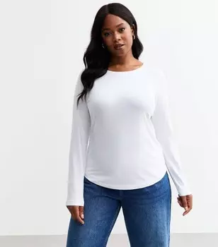 Белый топ с длинными рукавами и круглым вырезом Curves New Look, белый