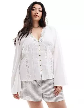 Белый топ с длинными рукавами и кружевными вставками ASOS DESIGN Curve