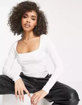 Белый топ с длинными рукавами и квадратным вырезом ASOS