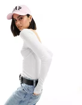 Белый топ с длинными рукавами и овальной спинкой ASOS DESIGN