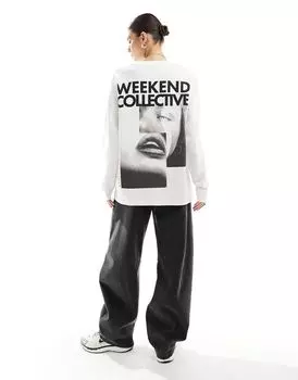 Белый топ с длинными рукавами и рисунком на спине ASOS Weekend Collective