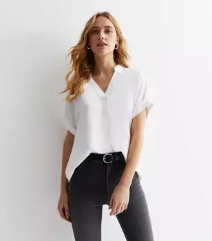 Белый топ с длинными рукавами и V-образным вырезом New Look, белый