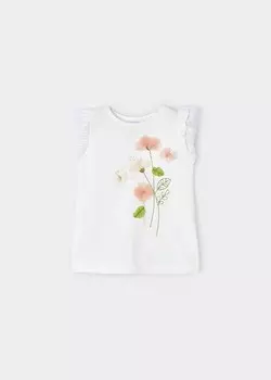 Белый топ с короткими рукавами и цветочным принтом для девочек MAYORAL, белый