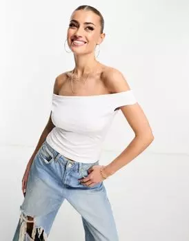 Белый топ с короткими рукавами и открытыми плечами ASOS