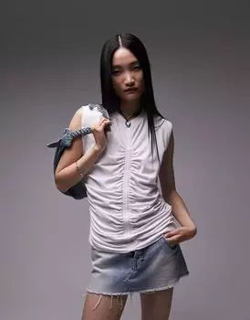 Белый топ с короткими рукавами и сборками спереди Topshop