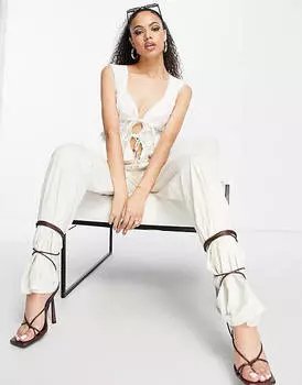Белый топ с корсетом и кружевной отделкой ASOS DESIGN