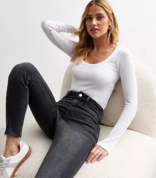 Белый топ с круглым вырезом и длинными рукавами New Look, белый