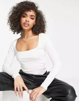 Белый топ с квадратным вырезом и длинными рукавами ASOS DESIGN