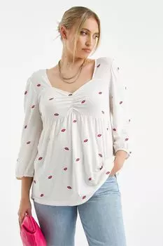 Белый топ с вышивкой и вырезом в форме сердца Simply Be, бежевый