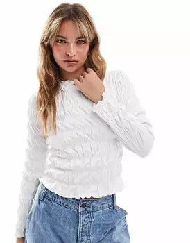 Белый топ с высоким воротником и рифлеными рукавами ASOS DESIGN