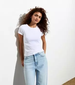 Белый топ в рубчик с круглым вырезом New Look, белый