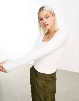 Белый топ в рубчик с квадратным вырезом JJXX Fura