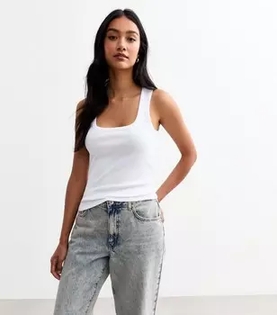 Белый топ в рубчик с квадратным вырезом New Look, белый