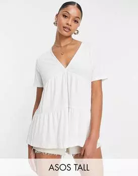 Белый топ в рубчик с v-образным вырезом ASOS DESIGN Tall