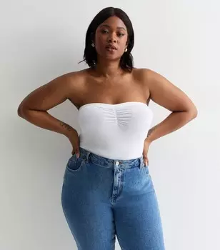 Белый трикотажный топ-бандо Curves со сборками New Look, белый