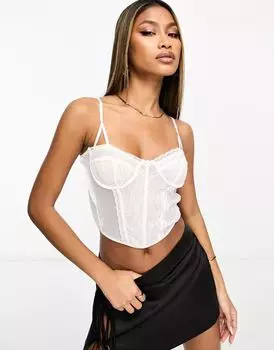 Белый удлиненный корсетный топ с кружевом и тонкими бретелями ASOS