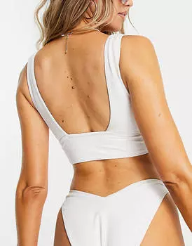 Белый укороченный бикини со сборками и глубокими полосками ASOS DESIGN