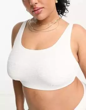 Белый укороченный бикини-топ на косточках с жатым узором Ivory Rose Plus