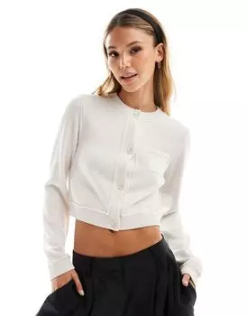 Белый укороченный кардиган с круглым вырезом и карманом ASOS DESIGN из смесового хлопка