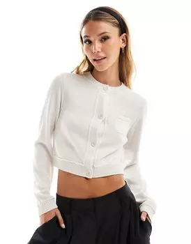 Белый укороченный кардиган с круглым вырезом и карманом ASOS DESIGN из смесового хлопка