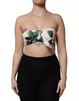 Белый укороченный корсет-бюстье с цветочным принтом Dolce & Gabbana