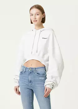 Белый укороченный свитшот с капюшоном Off-White