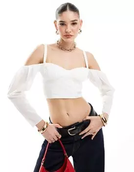 Белый укороченный топ ASOS DESIGN с присборенным лифом и объемными рукавами