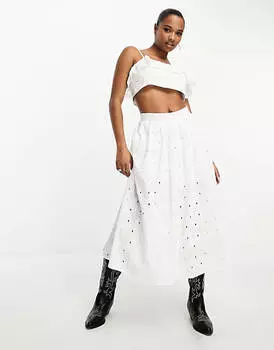 Белый укороченный топ-бандо с оборками Petite Coord Broderie