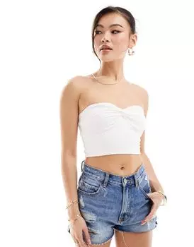 Белый укороченный топ-бандо с закрученным бюстом ASOS DESIGN