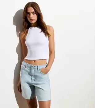 Белый укороченный топ-борцовка с оборками по краю New Look, белый