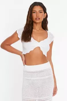 Белый укороченный топ крючком QUIZ Clothing