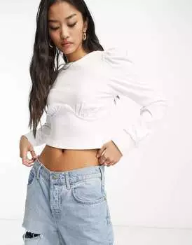 Белый укороченный топ с длинными рукавами и чашками Pieces fenella