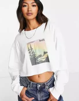 Белый укороченный топ с длинными рукавами и графическим принтом Levi's natures Valley